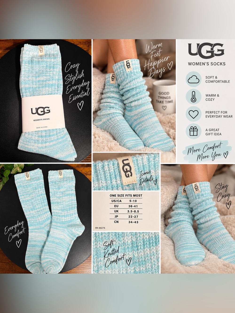 UGG Women's Marled Light Blue Cozy Knit Socks